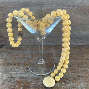 Vintage Art Deco Cabbage Rose Carved Celluloid Double Strand Necklace